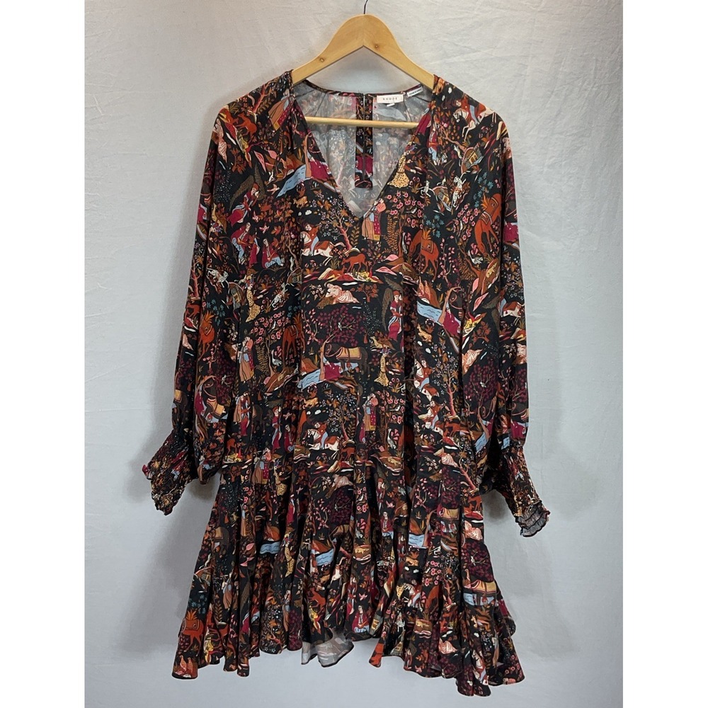 Rhode Tencel Blouson Jungle Tapestry whimsy Scene Mini‎ baby doll Dress Tabriz M
